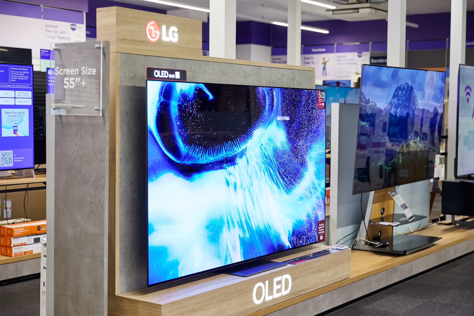 LG OLED television display on Currys shop floor installed as part of SJH retail programme
